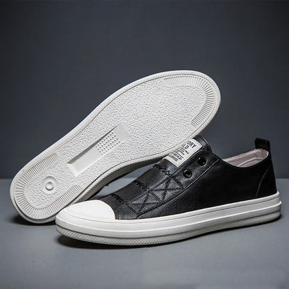 Genuine Leather Black White Shoes Men Casual Shoes Soft Flat Brand Cow Leather Cool Street Young Male Footwear D237