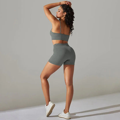 Seamless Yoga Set Gym Suits With Shorts Crop Top Sport Bra Women's Shorts 2 Pieces Set Running Workout Outfit Fitness Clothing