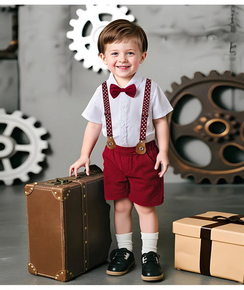 Baby Boys Gentleman 2pcs Summer Outfit Shirt Suspender Pants Set Formal Birthday Wedding Party Toddler Kids Gentleman Clothes