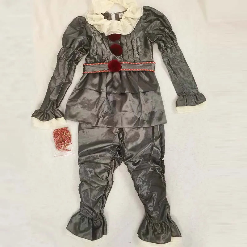 Pennywise Cosplay Costume Adult/Kids Clown Revival COS Terror Horro Clothing Set for Halloween Carnival Masquerade(130CM-XXXL))