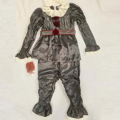 Pennywise Cosplay Costume Adult/Kids Clown Revival COS Terror Horro Clothing Set for Halloween Carnival Masquerade(130CM-XXXL))