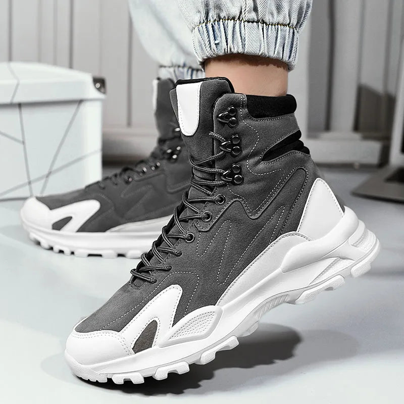 Fashion Men's Boots Comfortable Men Casual Shoes Breathable High Top Sneakers for Men Outdoor Non Slip Mens Ankle Boots Platform