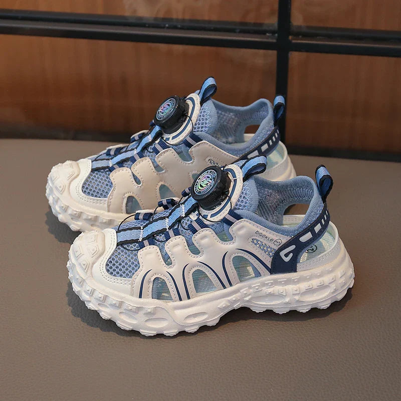Children's Sports Sandals 3-18 Years Old Blue Hollow Breathable Boys Girls Casual Shoes Light Purple Soft Non-slip Kids Sneakers