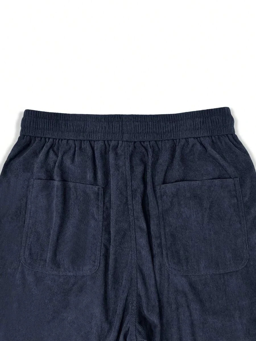 Men's Corduroy Straight Leg Casual Pants Drawstring Elastic Waist Outdoor Streetwear Winter Warm Autumn Sport Thermal Trousers