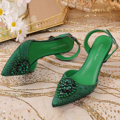 Chic Women's Wedding High Heels - Italian Rhinestone-Embellished Pointed-Toe Design for Elegant Events - Offered in Plus Sizes