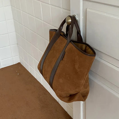 Vintage Suede Large Capacity Handbag Simple All-match Fashion Tote Bags Design Casual Top Handle Shoulder Bag For Women