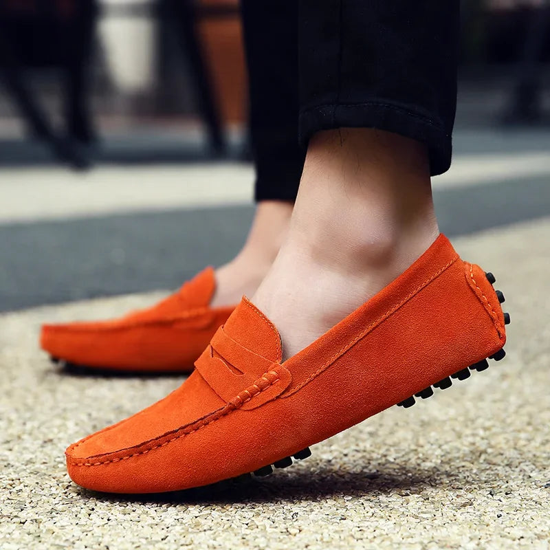High Quality Suede Men Casual Shoes Non-slip Mens Driving Shoes Slip on Flats Loafers Leather Shoes 10 Colors Size 38-49