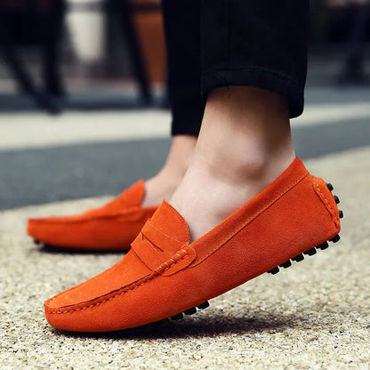 High Quality Suede Men Casual Shoes Non-slip Mens Driving Shoes Slip on Flats Loafers Leather Shoes 10 Colors Size 38-49