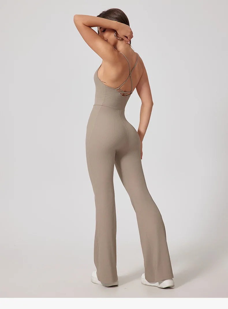 Seamless Yoga Jumpsuit Sets Beautiful Back Tight Hip Lift Trousers Micro Flared Trousers Outdoors Sports Fitness tracksuit Woman