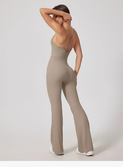 Seamless Yoga Jumpsuit Sets Beautiful Back Tight Hip Lift Trousers Micro Flared Trousers Outdoors Sports Fitness tracksuit Woman