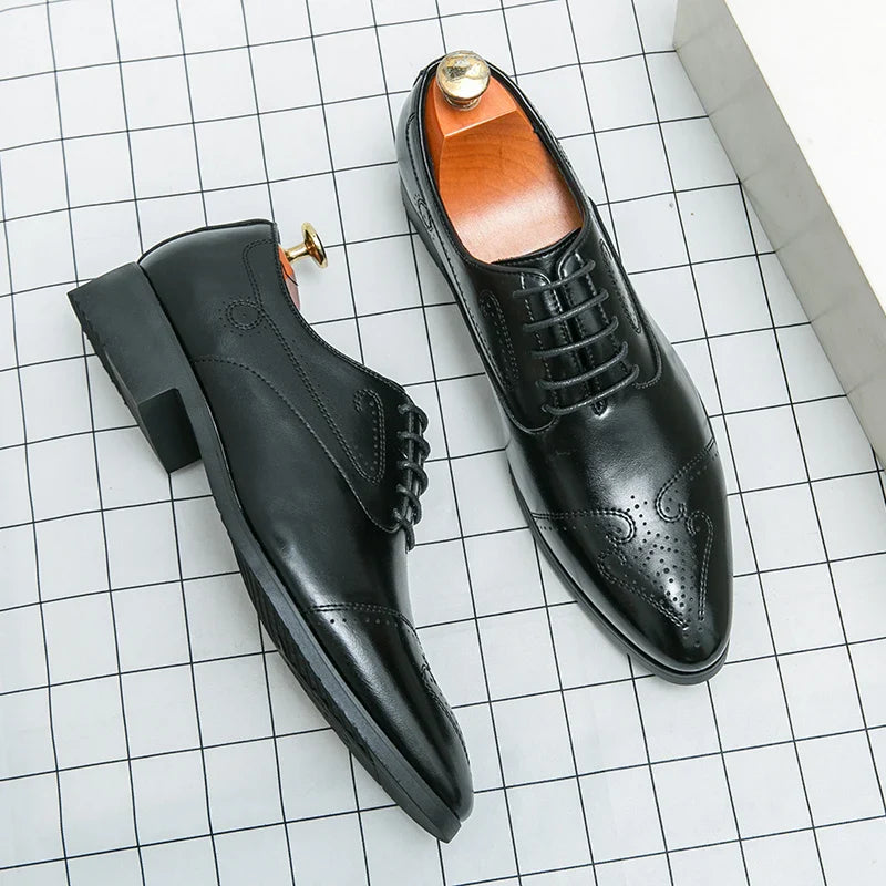 Trend Brogues Casual Business Shoes Men Wedding Pointed Toe Office Formal Social Leather Shoes For Men Trend Men's Dress Shoes
