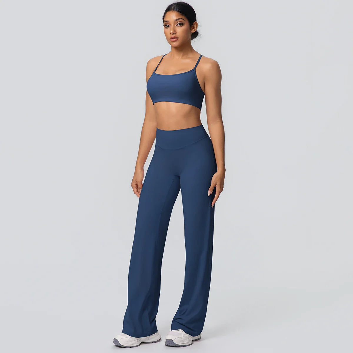 Women Gym Sports Yoga Suit Sexy Beautiful Back Yoga Underwear With Chest Pad Solid Color High Waisted Wide Leg Pants Yoga Set