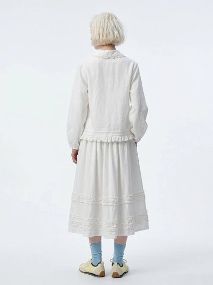 Artistic ruffled half skirt for women, imakokoni 2026 spring forest style white midi skirt, versatile 265387