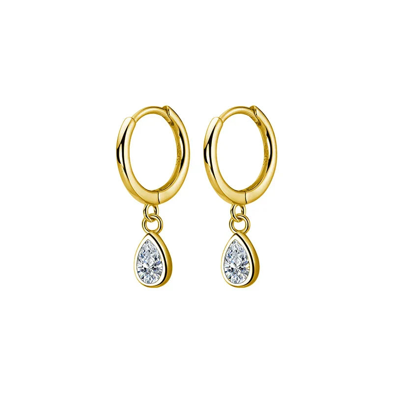 925 Sterling Silver Sweet Water Drop Zircon Huggies Pendant Earrings for Women Fashion Wedding Party Hoop Charm Jewelry