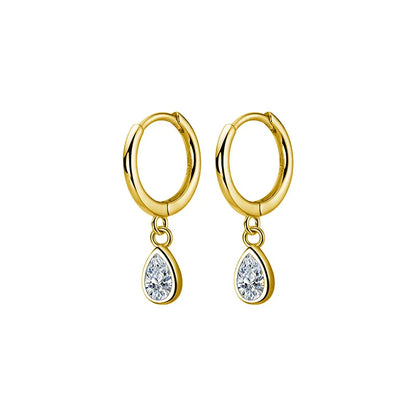 925 Sterling Silver Sweet Water Drop Zircon Huggies Pendant Earrings for Women Fashion Wedding Party Hoop Charm Jewelry