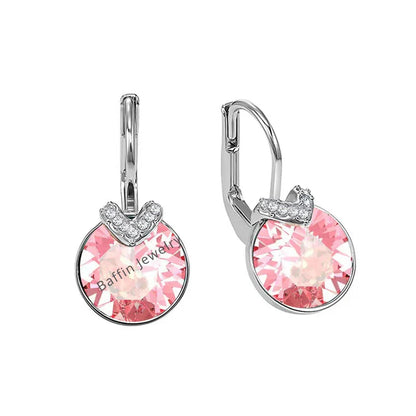 Bella V Drop Earring for Women Christmas Birthday Genuine Crystals from Austria Round Cut Dangle Silver Color Pierced Jewelry