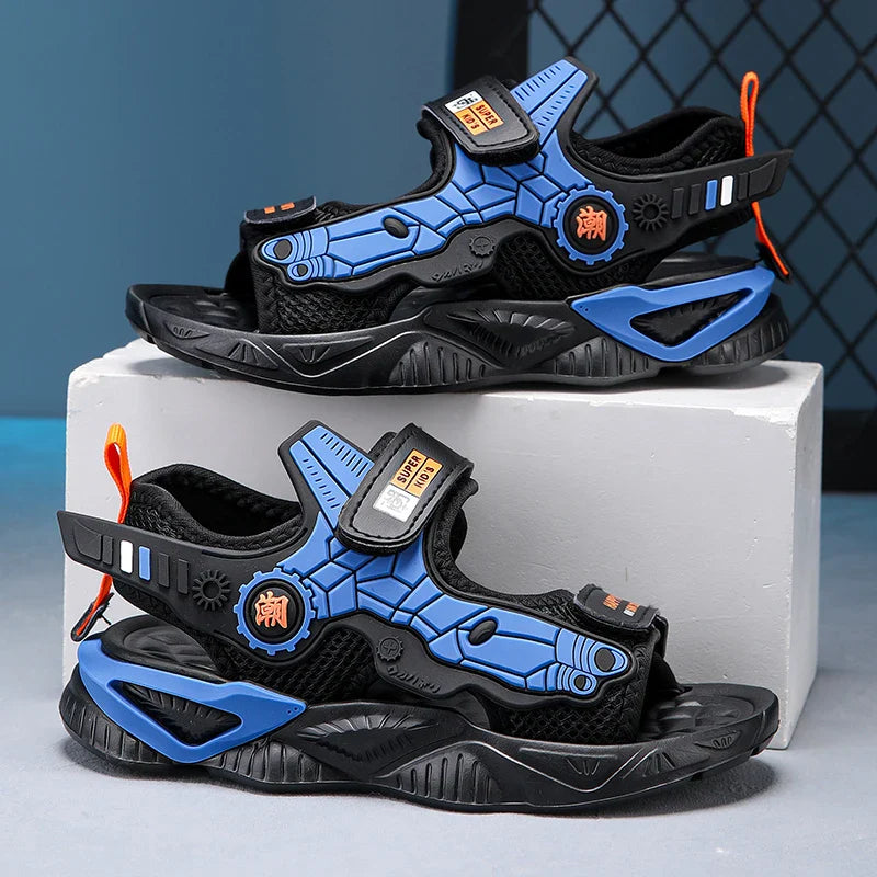 Kids Mecha Robot Style Closed Toe Sandals Adjustable Straps Breathable Summer Shoes for Boys Outdoor Beach Casual Sports Sneaker