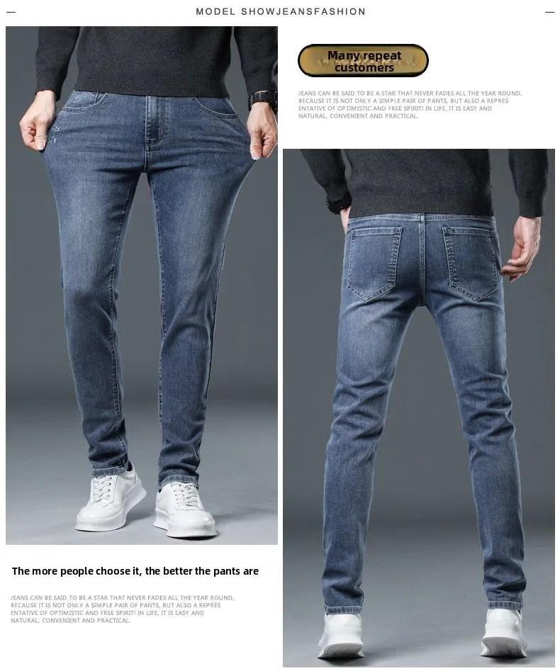 New Autumn/winter 2025 Stretch Wash Jeans for Young Men with Small Straight Elastic WaistJeans Pants Fashion Men's Trousers