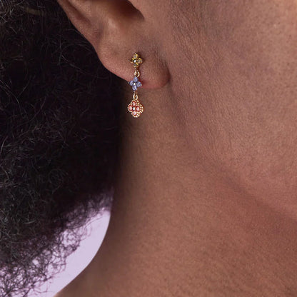 S925 Sterling Silver Petals Stud Earring Microinlaid Colorful Cubic Zirconia Chain Tassel Earrings For Women Dangle Earring