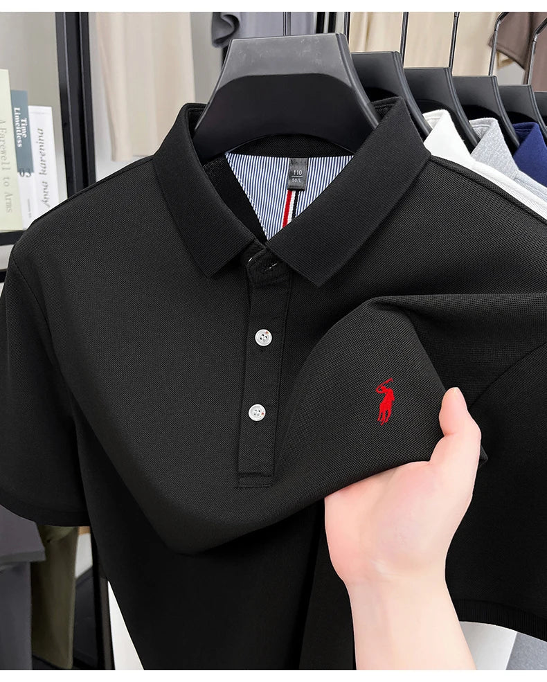 High end designer brand short sleeve polo shirt men's summer breathable trend golf pony embroidery business casual Paul T-shirt