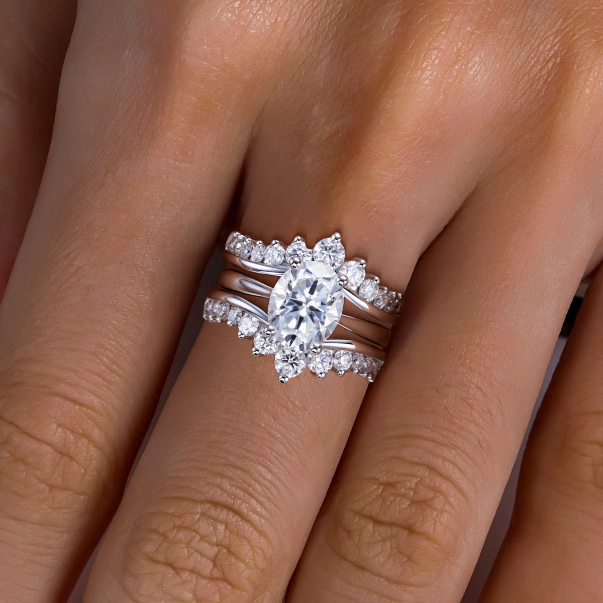 3ct Oval Moissanite Wedding Bands 18k Gold Plated 925 Sterling Silver Bridal Rings Set for Girls Jewelry Wholesale