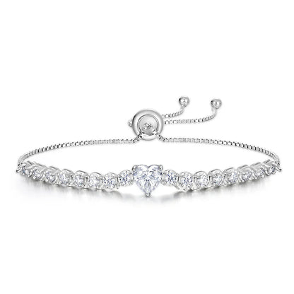 2.5mm Full Moissanite Tennis Riviera Bracelet With 6mm Heart Cut Diamond Adjustable Wrist Chain S925 Silver for Women Jewelry