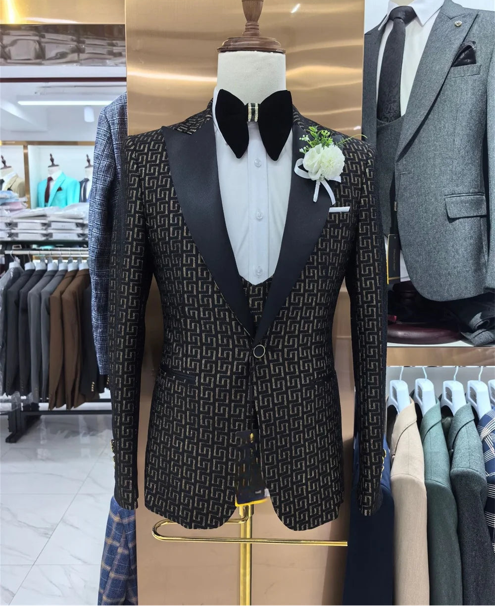 Men Suit Set For Wedding Groom Suit Business 3 Piece Set For Men 2026 Popular Printed Jacket Dress Blazers Coat Trousers Suit