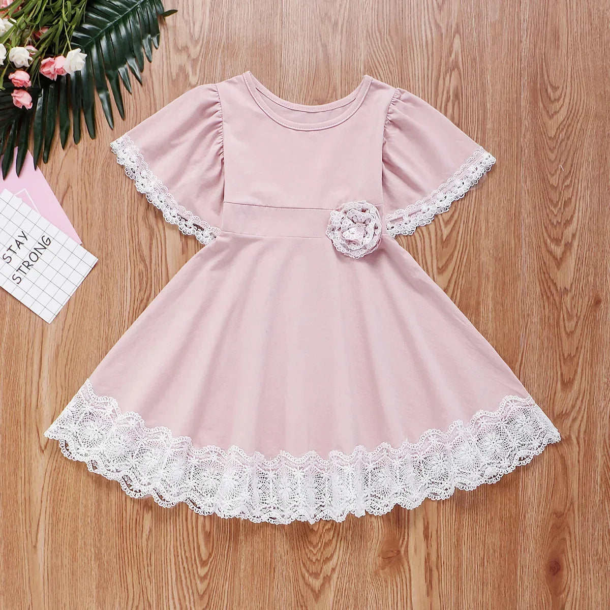 2026 New Casual Vacation Girls Summer Dress Ruffle Lace Baby Girl Princess Dress Children Flower Embroidery Outfits 0-6 Years