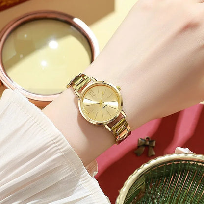 Fashion quartz watch for women's luxury watch, simple circular dial, stainless steel women's watch