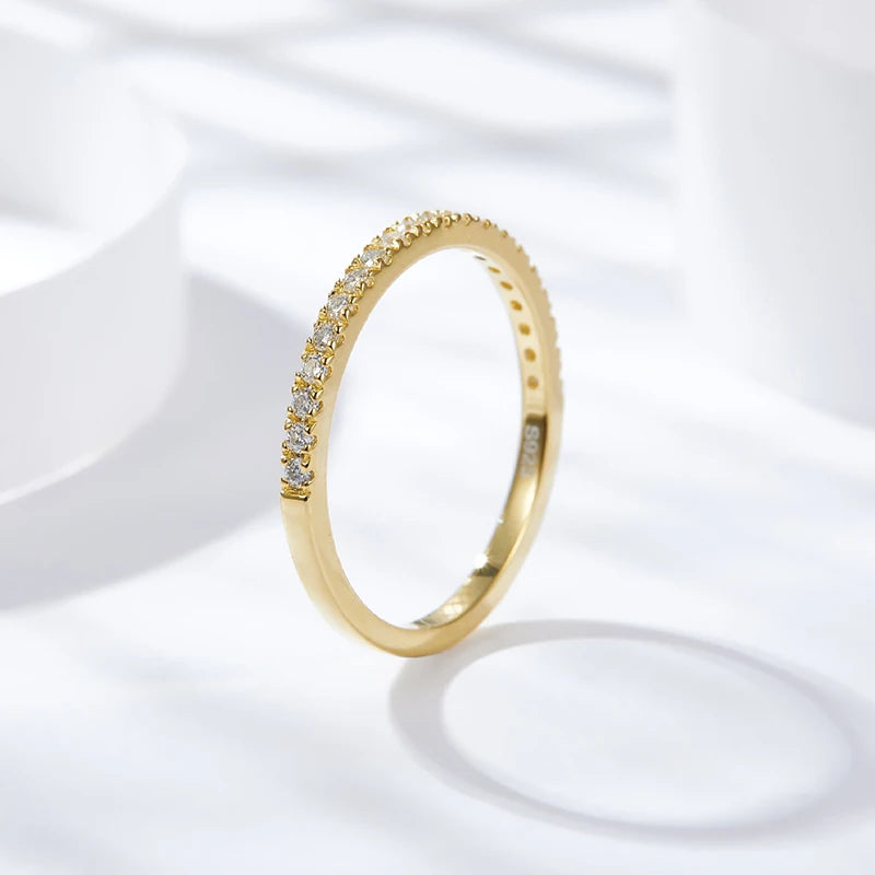 3pcs 0.2ct Moissanite Eternity Ring for Women Men 1.3mm 18k Gold Plated Sterling Silver Wedding Moissanite Band Jewelry
