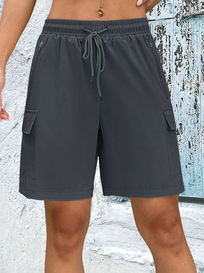 1/2 PCS  Loose Women Shorts with 2 Flap Pockets Adjustable Drawstring Cargo Short Outdoor Quick Dry Lightweight Shorts