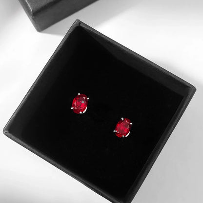 5*7mm Oval Cut Ruby Emerald Moissanite Stud Earrings Lab Grown For Women Man Unisex Gemstone Party 925 Silver Earring Gift