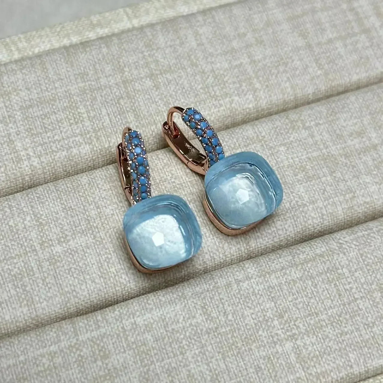 10.6mm Nudo Earrings Inlay Turquoise Zircon For Women Blue Topaz Drop Candy Square Crystal Earring Fashion Jewelry Gift