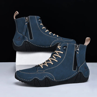 New 2025 Handmade Casual Shoes Men Sneakers Ankle Boots Leather Side Zipper Comfortable Breathable Anti-Slip Outdoor Walking