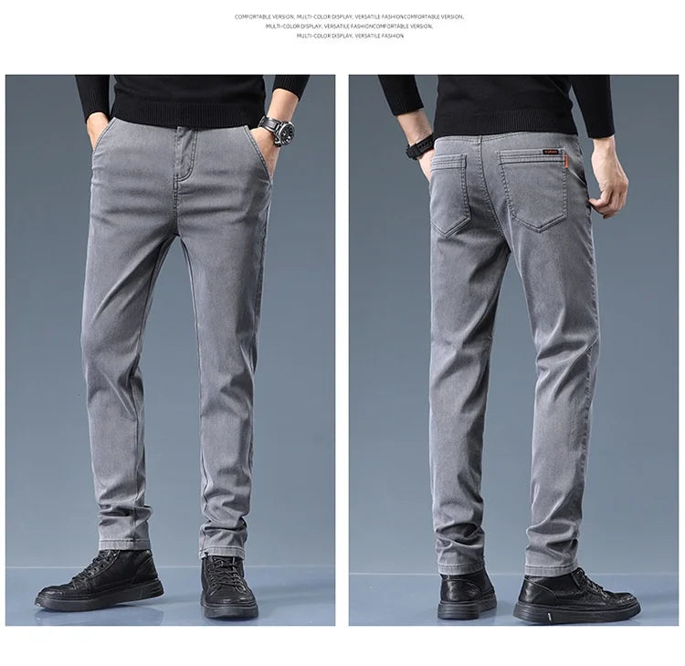 Smil Straight Men Jeans Autumn casual black gray  denim trousers pants for man korea clothing