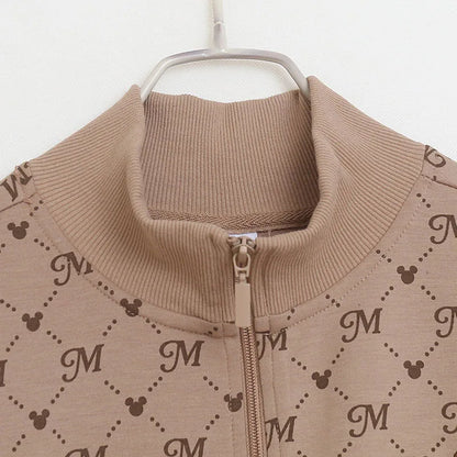 Embroidery Zip Up Sweatshirt Women Casual Stand Collar Bomber Jacket Patchwork Contrast Color Jumper Outwear Top