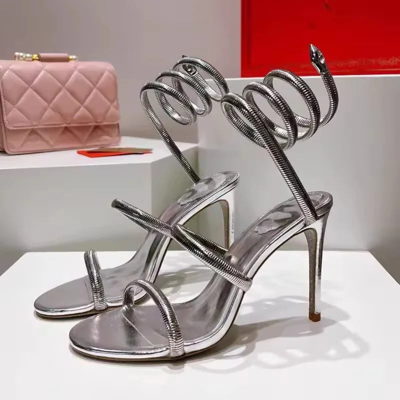 Sexy Crystal Ankle Strap Heels Sandals Women Summer Street Style Open Toe Thin High Heels Party Banquet Prom Luxury Shoe