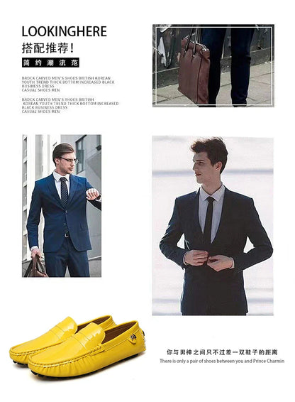 Patent Leather Beanie Shoes Men's New Spring and Summer Large Size Patent Leather Casual British Leather Shoes Women's Slip-On Lazy Casual Shoes Handmade Shoes
