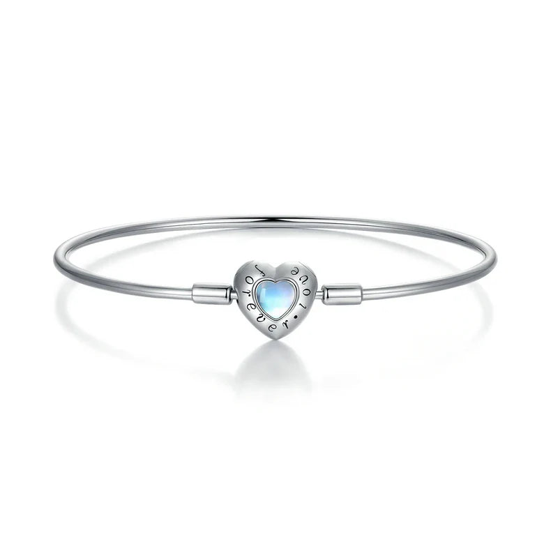 100% 925 Sterling Silver Forever Love Bright Heart Charms Bracelet for Women Cat Clasp Snake Chain Bangle Fine Jewelry