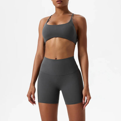 Two Pieces Yoga Set Women Gym Shorts Sports Suit Female Soften Skin-Friendly Activewear Beauty Back Women Sportswear