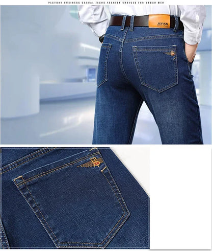 Plus Size 42 44 46 Spring Autumn Men's Fashion Casual Jeans Black Blue Classic Business Straight Elasticity Brand Denim Trousers