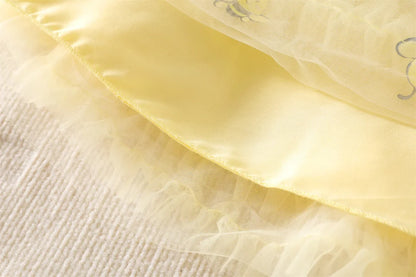 2026 Summer 12M-5Y Childrens Clothes Cute Bee Print Girls Dress with Tulle Skirt Sleeves Fluffy Dress for Girls