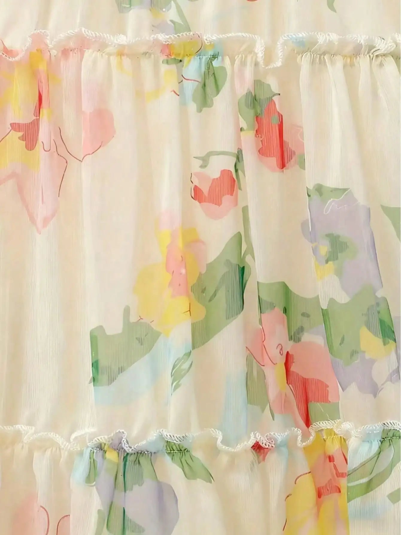 Girls' Floral Chiffon Princess Dress Summer Chic Boho Style Knee-Length with Bow Detail Perfect for Beach And Parties