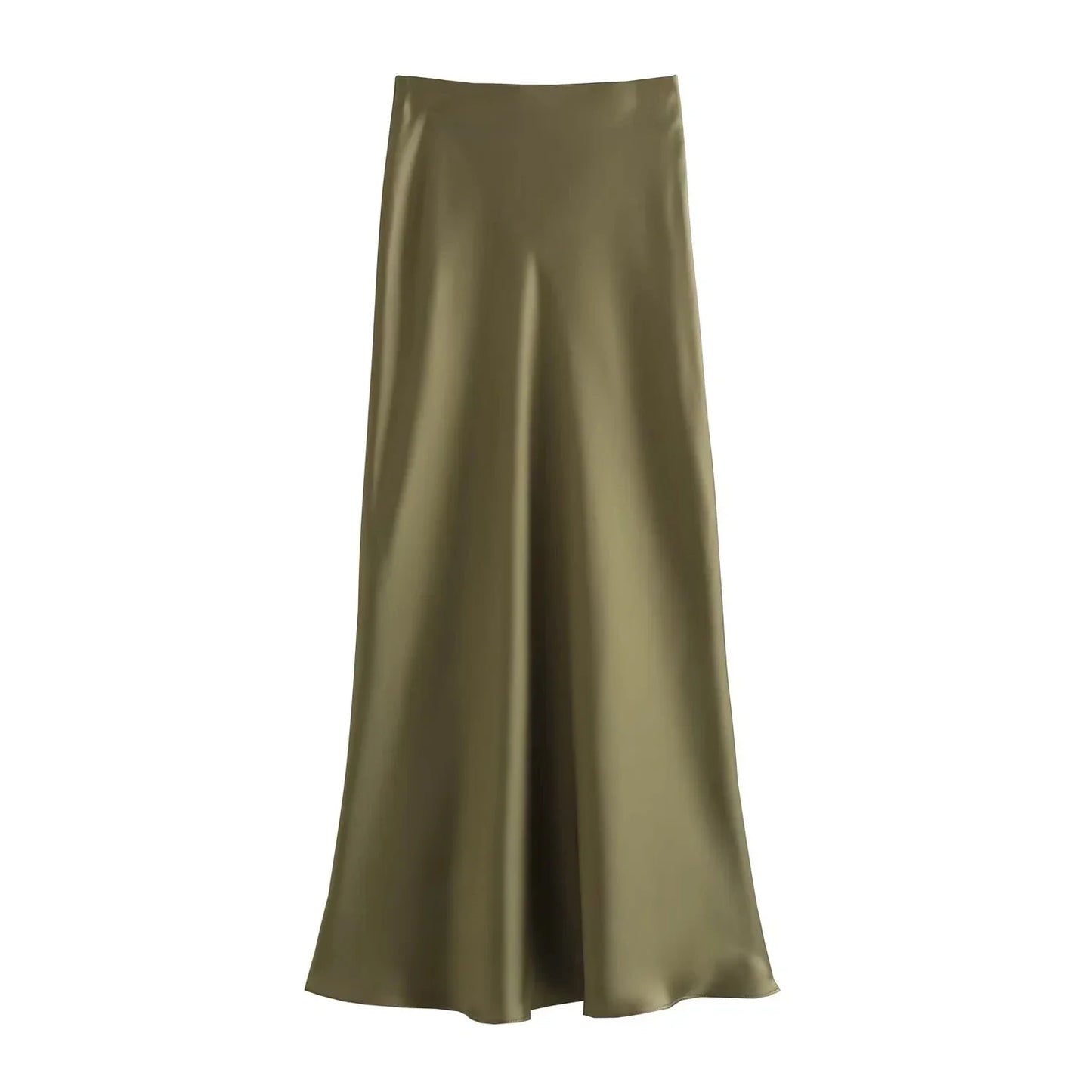 2024 Y2K Casual Women Long Skirt Spring Elastic High Waisted A-Line Casual Female Satin Skirts High Street Lady Skirts