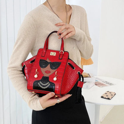 Cartoon Girl Handbag High Quality PU Leather Shoulder Bag for Women Pearl Crossbody Bag Designer Messenger Bag Female Satchel
