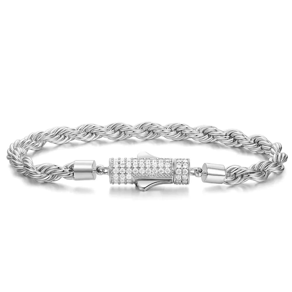 D VVS1 Moissanite Rope Bracelet 4mm Solid 925 Sterling Silver Chain Hip Hop Iced Out Clasp Rope Bracelets for Women Man