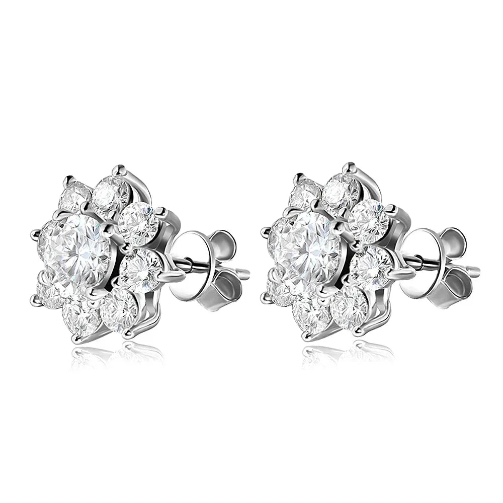 2.88CT  Certified Sunflower Full Moissnaite Diamond Stud Earring 925 Sterling Silver Plated 18k White Gold Stud Ear for Women