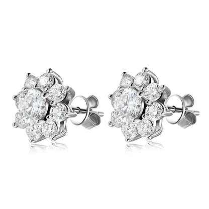 2.88CT  Certified Sunflower Full Moissnaite Diamond Stud Earring 925 Sterling Silver Plated 18k White Gold Stud Ear for Women
