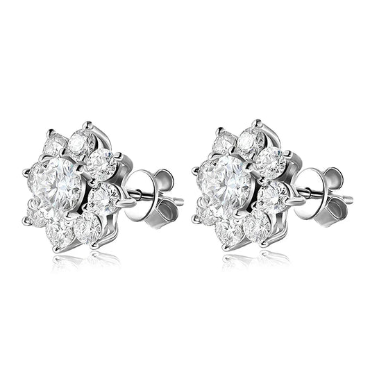 2.88CT  Certified Sunflower Full Moissnaite Diamond Stud Earring 925 Sterling Silver Plated 18k White Gold Stud Ear for Women