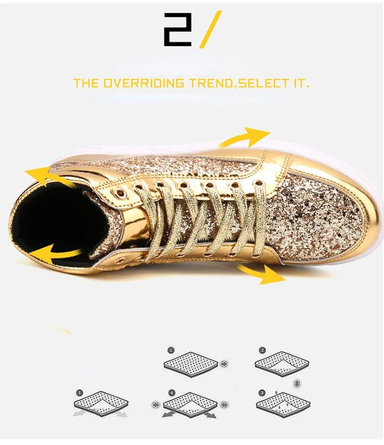 Man High Top Sneakers Luxury Glitter Men Ankle Boots Fashion Non-slip Casual Shoes High Quality Hip Hop Men Boots 2024